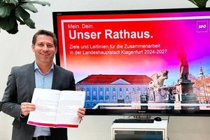 Vzbgm. Philipp Liesnig präsentierte heute im Rathaus 24 konkrete Ziele für die Stadt Klagenfurt. Foto: KK