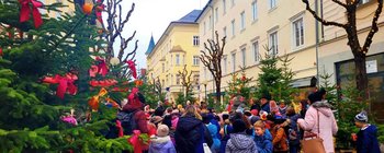 Volksschulkinder haben den Lebensraum Bahnhofstraße weihnachtlich geschmückt
