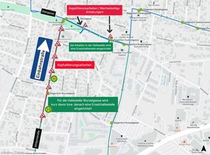 Afritschstraße und Steingasse: Haltestellen der Linien 3 und 5 betroffen