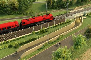 Visualisierung Luftbild Geh- und Radwegunterführung Pörtschach. Grafik: ÖBB/Poltnigg und Klammer ZT