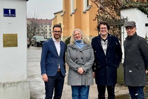 Landesrat Sebastian Schuschnig, Pfarrerin Sabine Schmoly, Pfarrer Gregor Schmoly und Baubeauftragter Peter Kurnig. Foto: Büro Schuschnig/Hermann