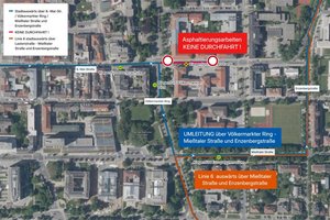 Umleitungen wegen Asphaltierungsarbeiten in der Hasnerstraße. Grafik: STW