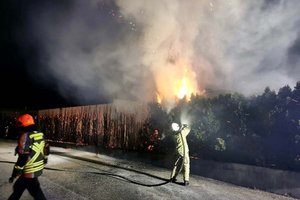 Leuchtrakete setzte Hecke auf Firmengelände in Brand. Foto: Berufsfeuerwehr Klagenfurt