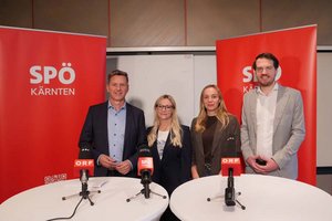 SPÖ-Klubklausur im Karnerhof. Daniel Fellner gemeinsam mit den neuen Ausschussvorsitzenden im Kärntner Landtag Nicole Schojer, Manuela Lobnik und Luca Burgstaller. Foto: KK