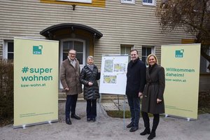 Dr. Stefan Konecny (KSW), LHStv. Dr. Gaby Schaunig, Vzbgm. Patrick Jonke und MMag. Susanne Prentner-Vitek (Diakonie). Foto: KSW