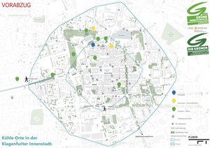 Stadtplan zeigt kühle Orte in Klagenfurt