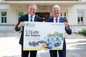 Der steirische Landeshauptmann Mario Kunasek und Kärntens Landeshauptmann Peter Kaiser. Foto: LPD Kärnten/Gleiss