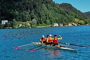 Bled Rowing 2026 International Regatta. BJM 4 x, Finale A. Theodor Jan Eberhart, Matteo Smole, Darian Jost und Raphael Valentinitsch. Foto: zVg