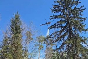 Polizeihubschrauber im Einsatz: Waldbrand am Kreuzbergl. Foto: Video Polizei Kärnten