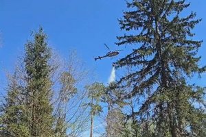 Polizeihubschrauber im Einsatz: Waldbrand am Kreuzbergl. Foto: Video Polizei Kärnten