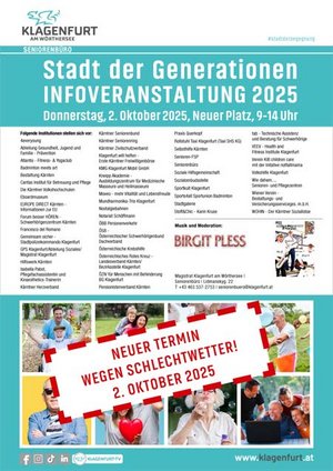 Informationsveranstaltung am Neuen Platz „Stadt der Generationen“ wird aufgrund der schlechten Wetterprognose auf 2. Oktober verschoben!