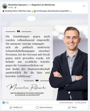 Das Posting von Rakuscha auf Facebook