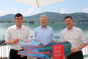 PK ´Zum Schutz der Kärntner Seen´; LR Martin Gruber, LH Peter Kaiser und LR Daniel Fellner, Foto: Hannes Krainz