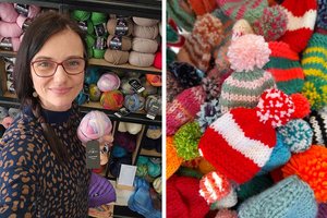 Karin Kruse öffnet an zwei Samstagen im Mai und Juni zum gemeinschaftlichen Mützchen-Stricken ihr Geschäft in Klagenfurt. Foto: Stoff&Chic
