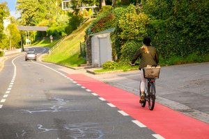 Neue Bodenmarkierungen auf der Süduferstraße sollen Radfahren sicherer machen. Foto: Salzburg Research/Thomas Hude