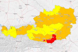 GeoSphere Austria: Rote Hitzewarnung für Donnerstag. Grafik: GeoSphere Austria