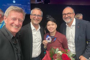 Landessportdirektor Arno Arthofer, Sportstadtrat Franz Petritz, Chezka Centeno und Organisator Gerald Florian freuten sich über das erfolgreiche Großevent in Klagenfurt. Foto: Büro StR. Petritz 