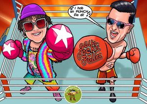 „I hob an Punch fia di“: Regenbogengott gegen VolksRock'n'Roller. Karikatur: Christian Berger