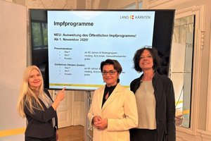 Impfappell von Landessanitätsdirektorin Karin Schorna-Drescher, Landesrätin Beate Prettner und Ärztin Maria Korak-Leiter. Foto: Büro Prettner