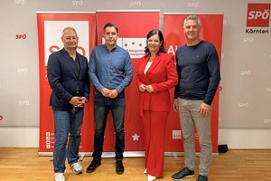 v. l. n. r.: SPÖ-EU-Delegationsleiter Andreas Schieder, EU-Abgeordneter Marko Vešligaj, Landesrätin Marika Lagger-Pöllinger und EU-Abgeordneter Matjaž Nemec. Foto: zVg