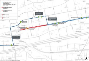 Die bestehende Umleitung in der Koschatstraße wird angepasst.
