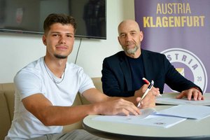 Austria Klagenfurt Geschäftsführer Sport Günther Gorenzel und Dino Delic. Foto: Austria Klagenfurt/Walter