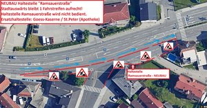Die Haltestelle Ramsauerstraße (stadtauswärts) wird neugestaltet und kann während der Arbeiten nicht bedient werden.