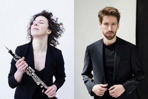 Oboistin Juliana Koch und Dirigent Georg Köhler. Foto: Benjamin Ealovega und Lucia Hunziker