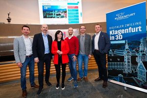 Reinhard Odrei, Abteilungsleiter DI Günter Koren mit Stadträtin Mag. Corinna Smrecnik sowie Michael Unterweger, Philipp Burgstaller und DI Gerhard Ressler. Foto: StadtKommunikation / Helge Bauer