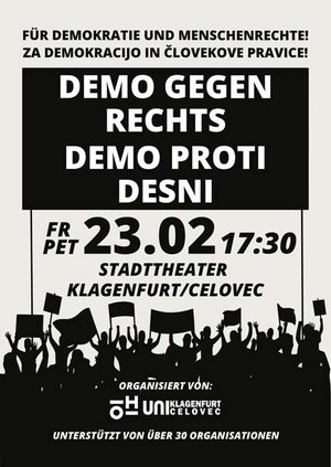 Mit diesem Plakat wirbt die ÖH Klagenfurt für die „Demo gegen Rechts“