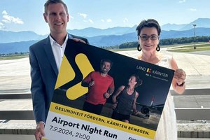 Klagenfurt Airport Night Run. Maximilian Wildt und Landesrätin Dr. Beate Prettner. Foto: KlagenfurtAirport