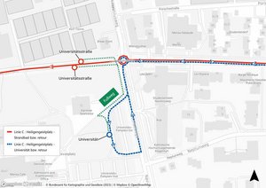 Linie C: Neue Abendführung über die Universitätsstraße