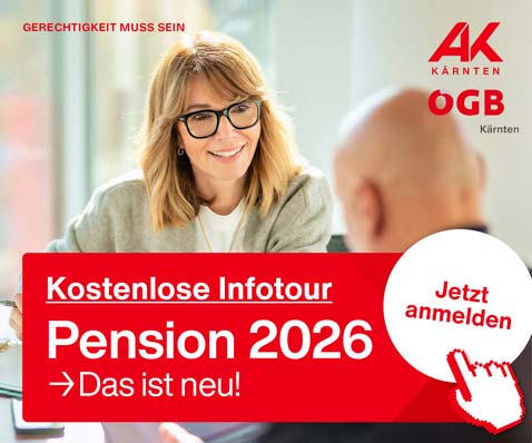 Kostenlose Infotour von AK und ÖGB Kärnten: Pension 2026, jetzt anmelden!