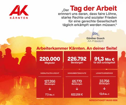 1. Mai, Tag der Arbeit! Arbeiterkammer Kärnten. An deiner Seite!
