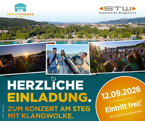 Konzert am Steg. 12.9.2026, Strandbad Klagenfurt. Eintritt frei!