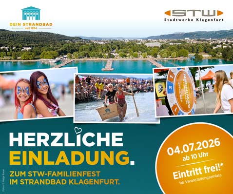 Herzliche Einladung zum STW-Familienfest im Strandbad Klagenfurt. 4.7.2026.