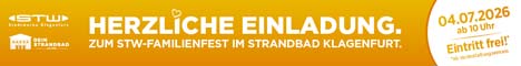 Herzliche Einladung zum STW-Familienfest im Strandbad Klagenfurt. 4.7.2026.